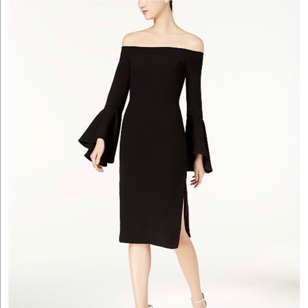 Bardot Off-the-Shoulder Bell Sleeve Midi Dress